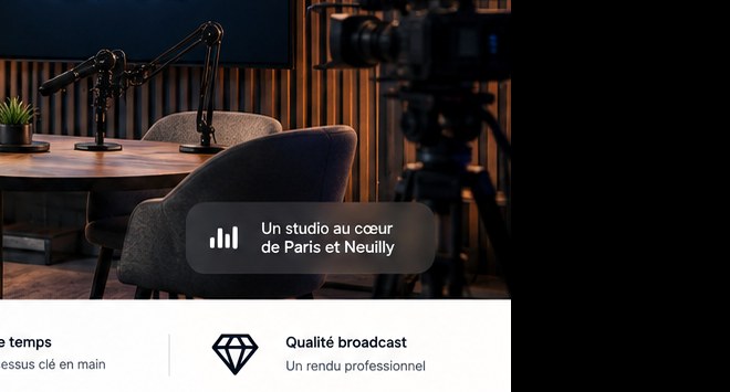 Caméras et microphones dans un studio de production vidéo et podcast.